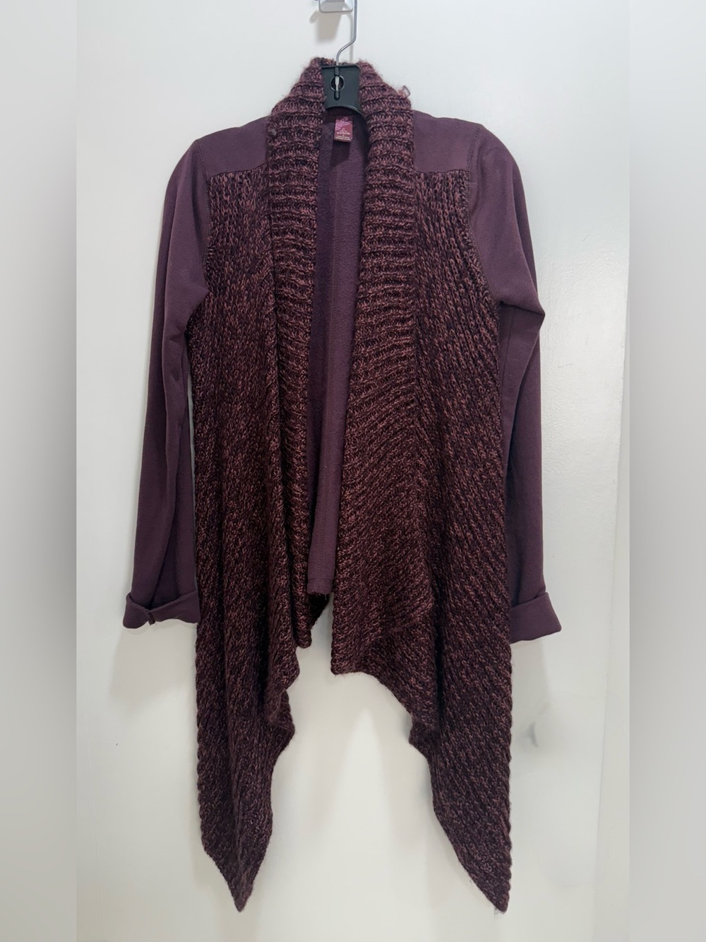 Prana Maroon Open-Front Blend Knit Cardigan
